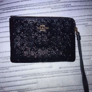 Coach Black Embossed Wristlet